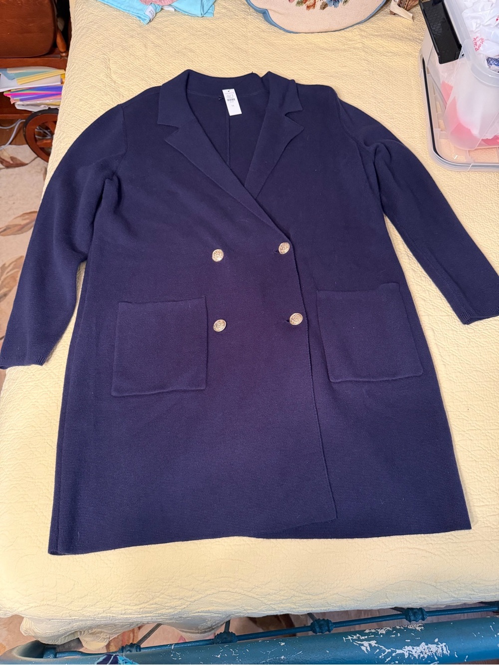 Talbot’s Women's Navy Double-Breasted Coat with Gold Buttons